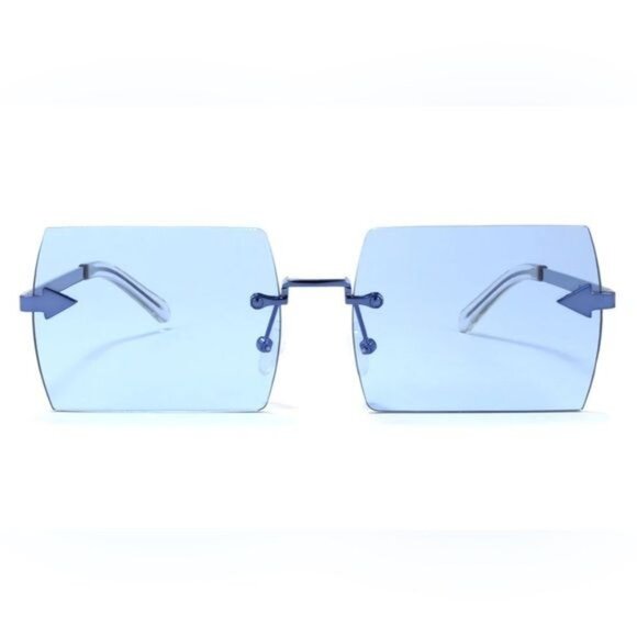 Karen Walker The Bird Rimless Rectangle Sunglasses in Blue Pattern - Picture 1 of 7